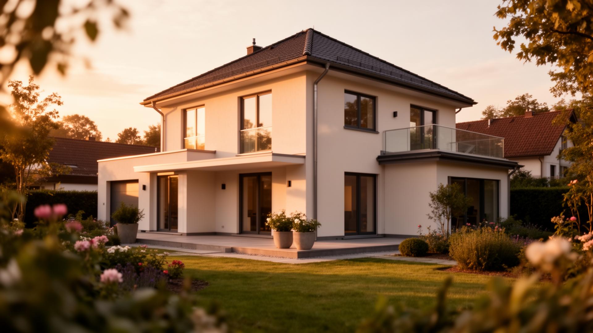 Wohnhaus im warmen Abendlicht